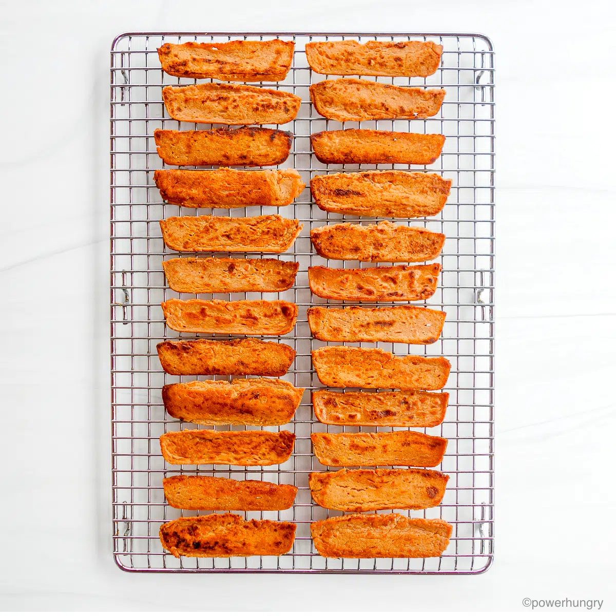 lentil bacon on a silver cooling rack