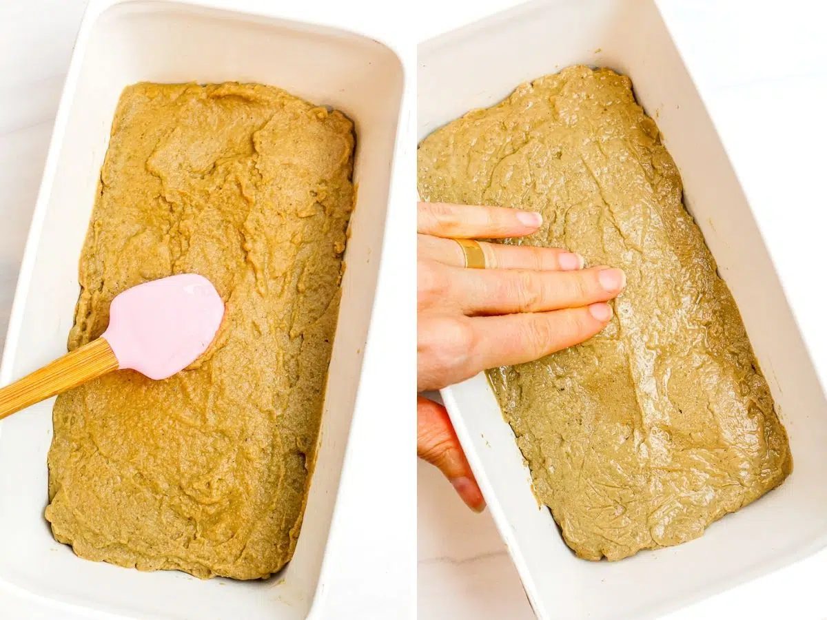 two photo collage showing the setting of the lentil tofu gyros batter