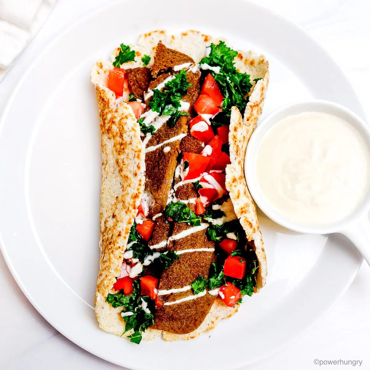 overhead shot of lentil gyros