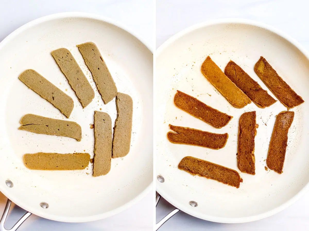 lentil gyros in a white ceramic c nonstick skillet