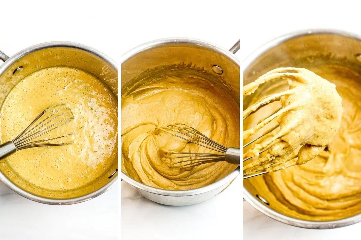 there photo collage showing how to cook the lentil tofu gyros mixture