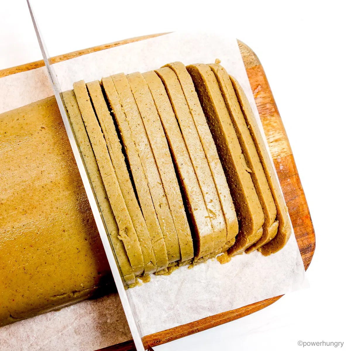 sliced gyros mixture on a cutting board
