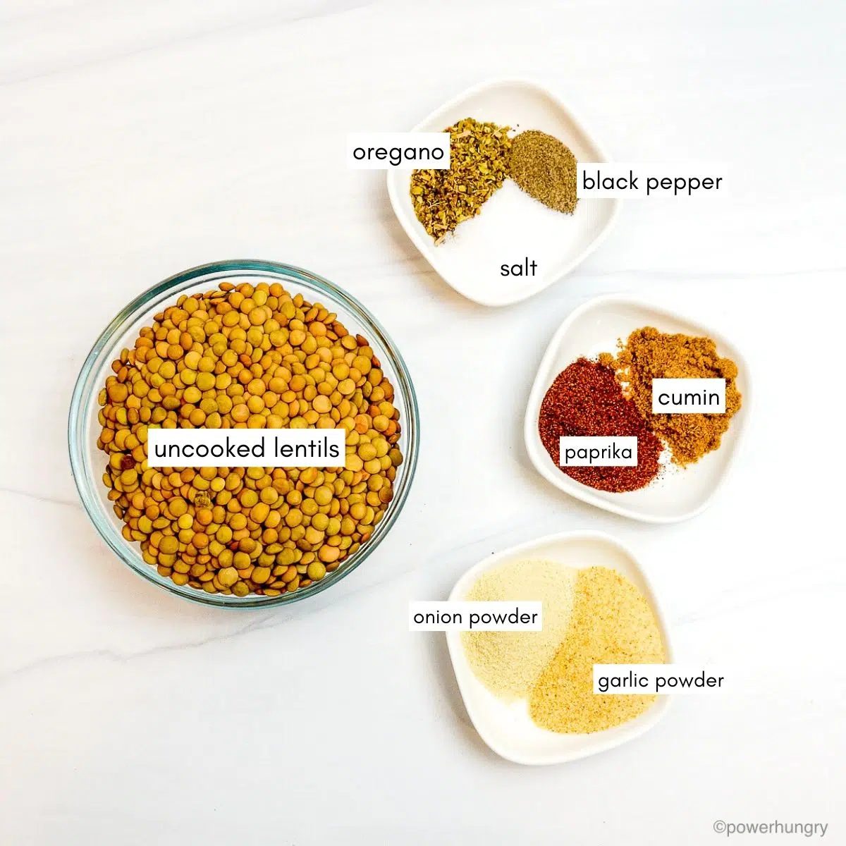 lentil tofu gyros ingredients on a white background