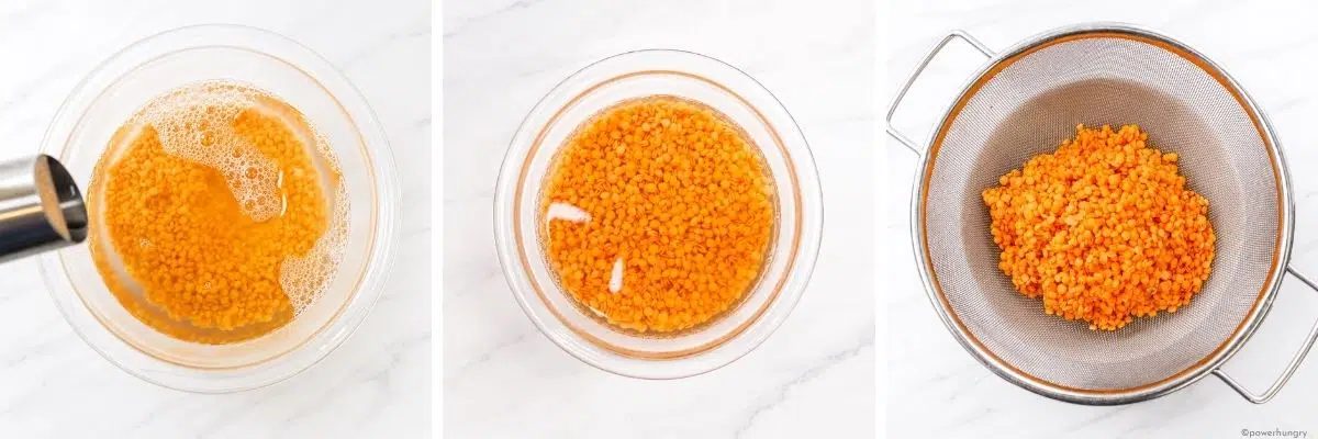 red lentils soaked and drained