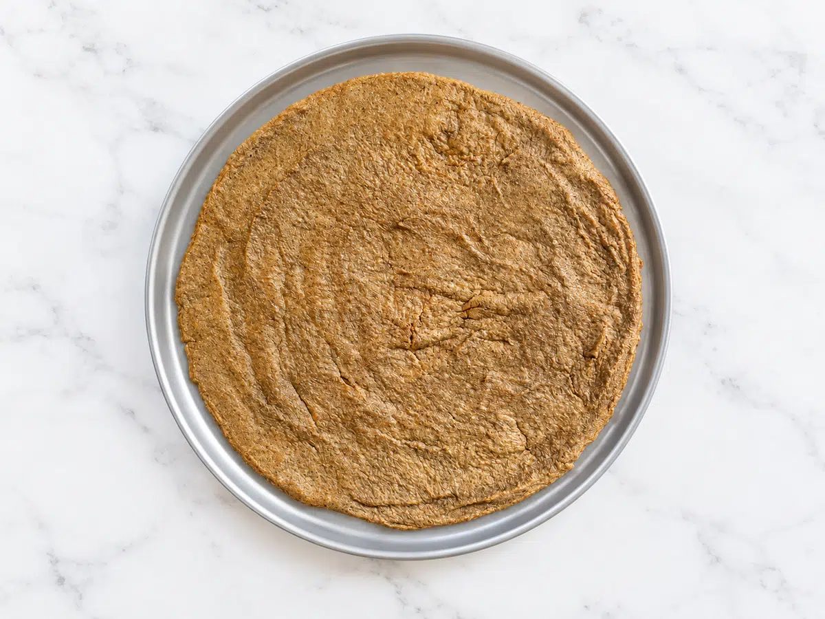 finished baked base for the 2-ingredient pizza crust