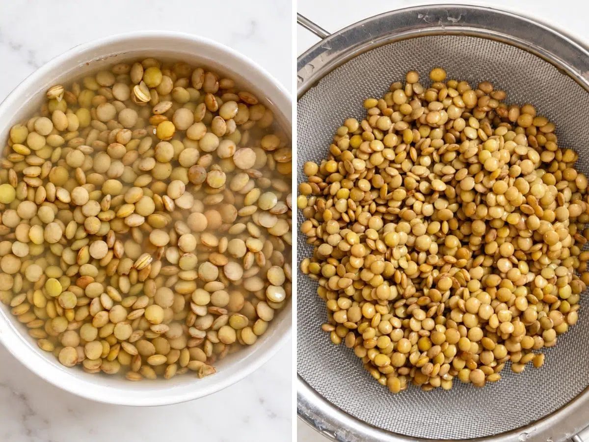 soaked and drained lentils for 2-ingredient pizza crust