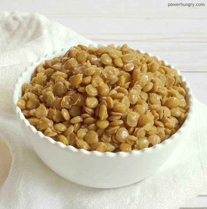 white bowl of cooked lentils