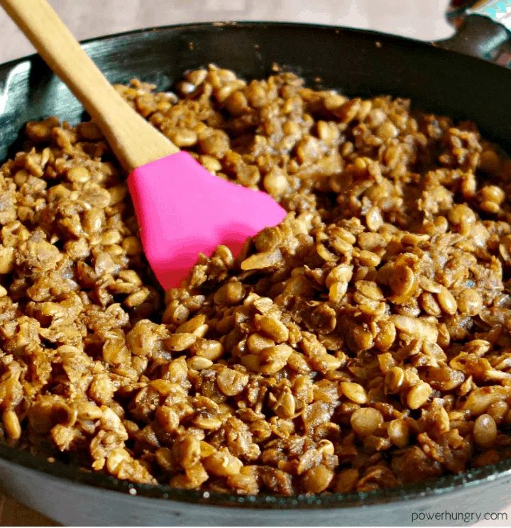 skillet full of lentil taco meat