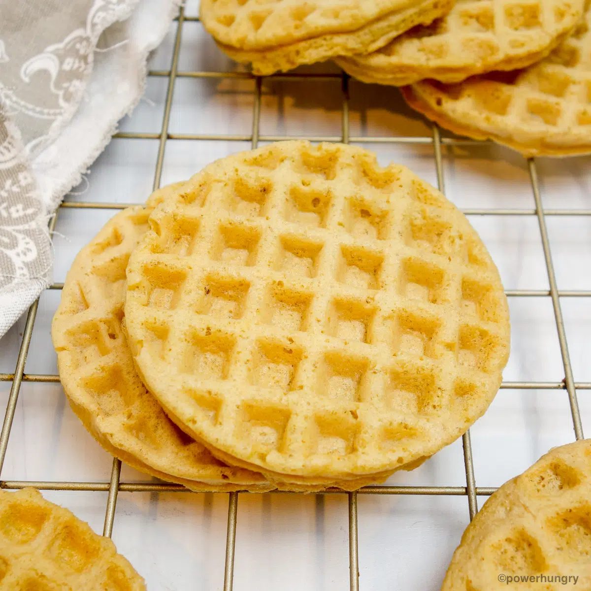 lentil waffle on a cooling rack.