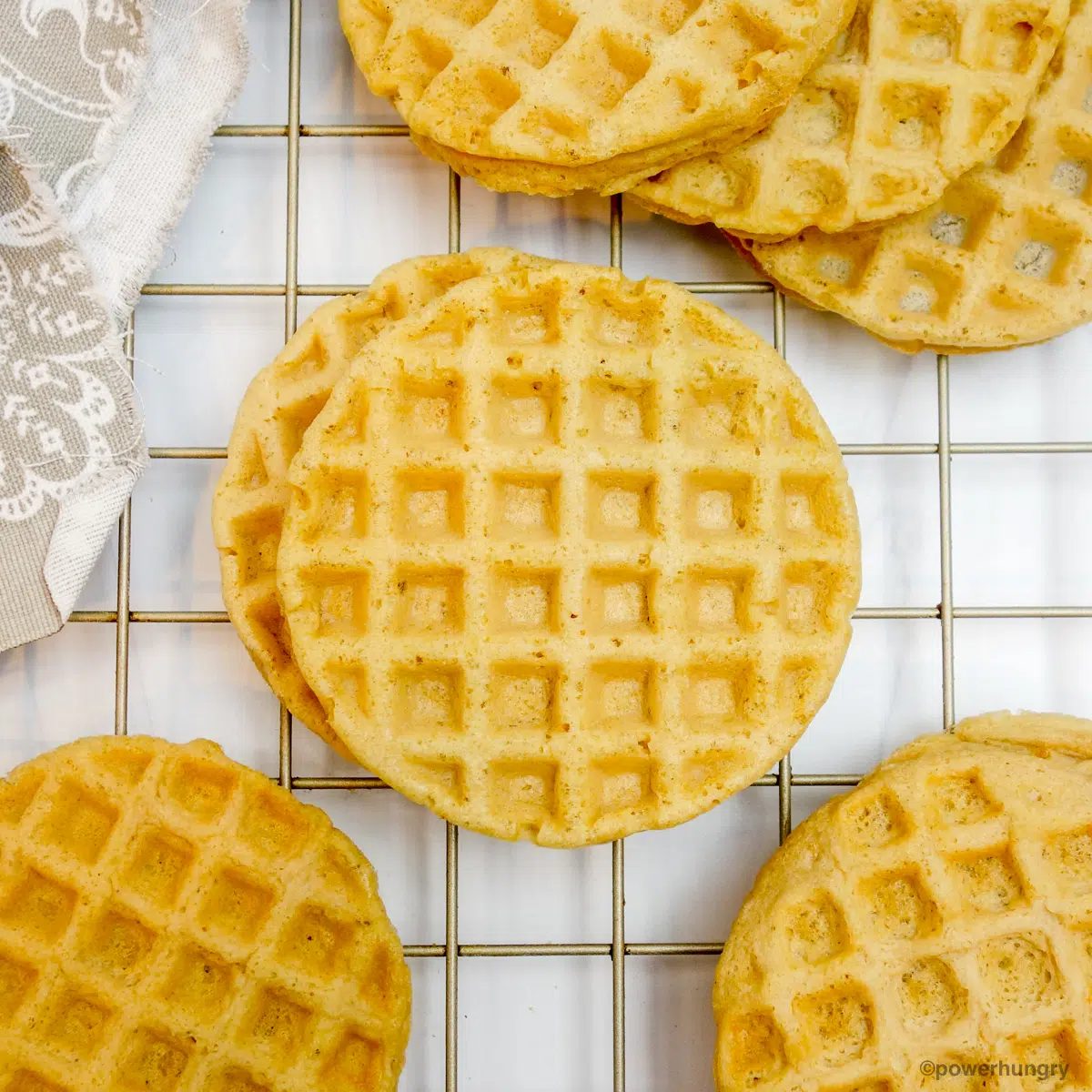 lentil waffles on a gold cooling rack