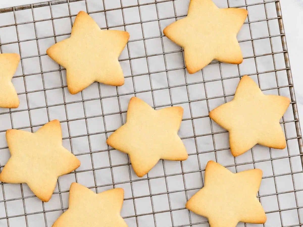 baked maple almond flour cut out cookies, cooling