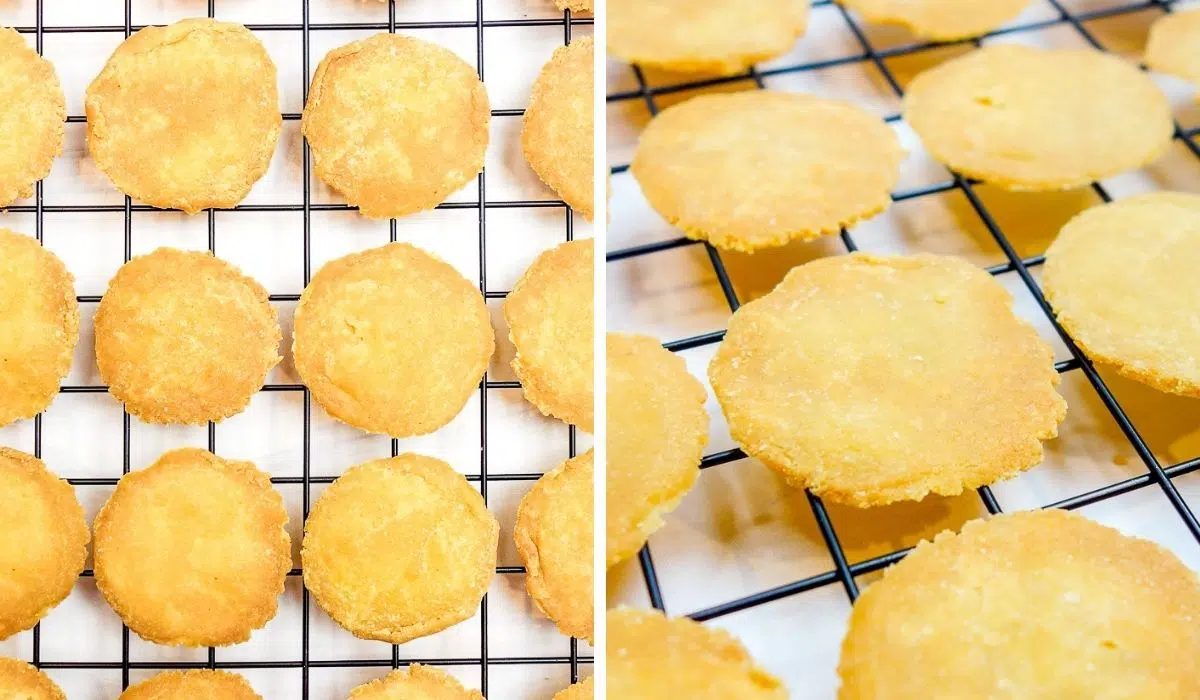 2 photo collage of cooling millet crackers