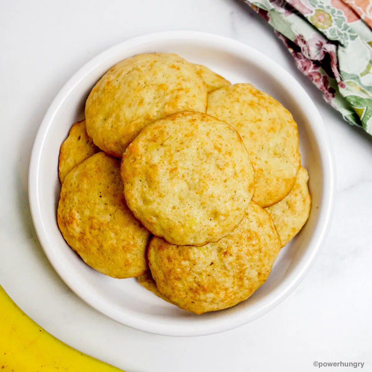 overhead shot of vegan banana cookies made with millet flour