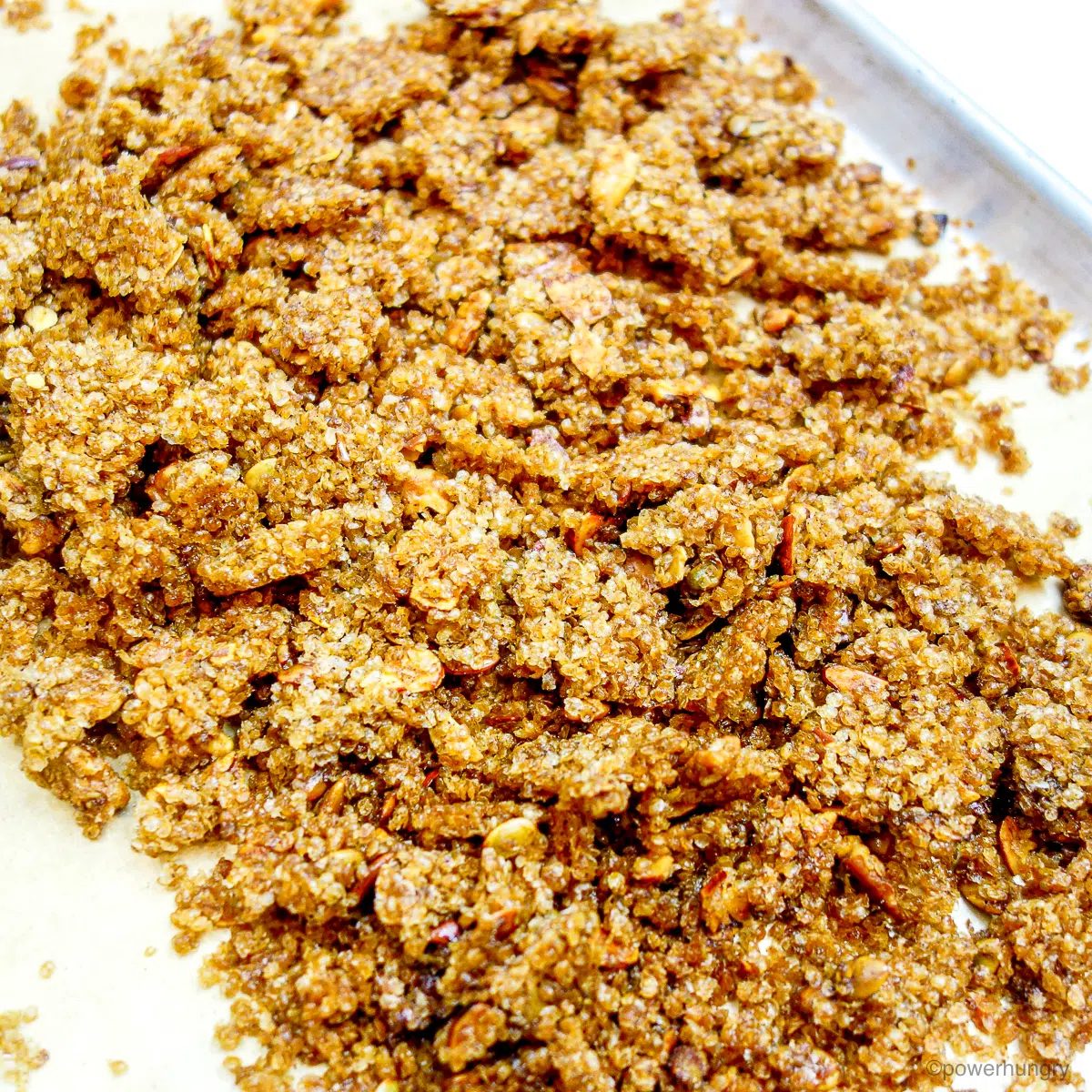 millet granola, broken into clumps and clusters