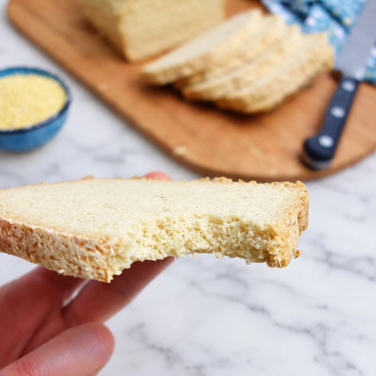 millet bread with bite taken out