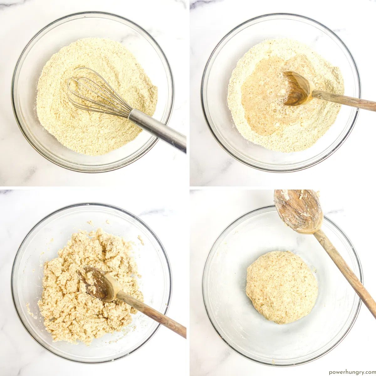 4 photo collage showing how to make millet tortilla dough