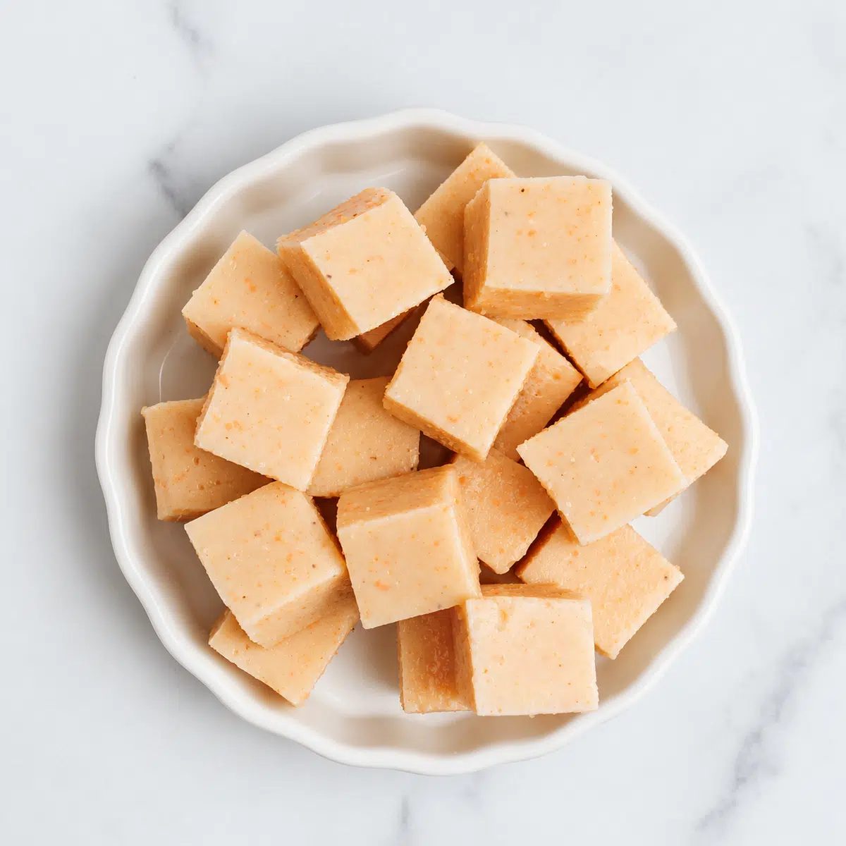 close-up of a dish full of lentil tofu cubes