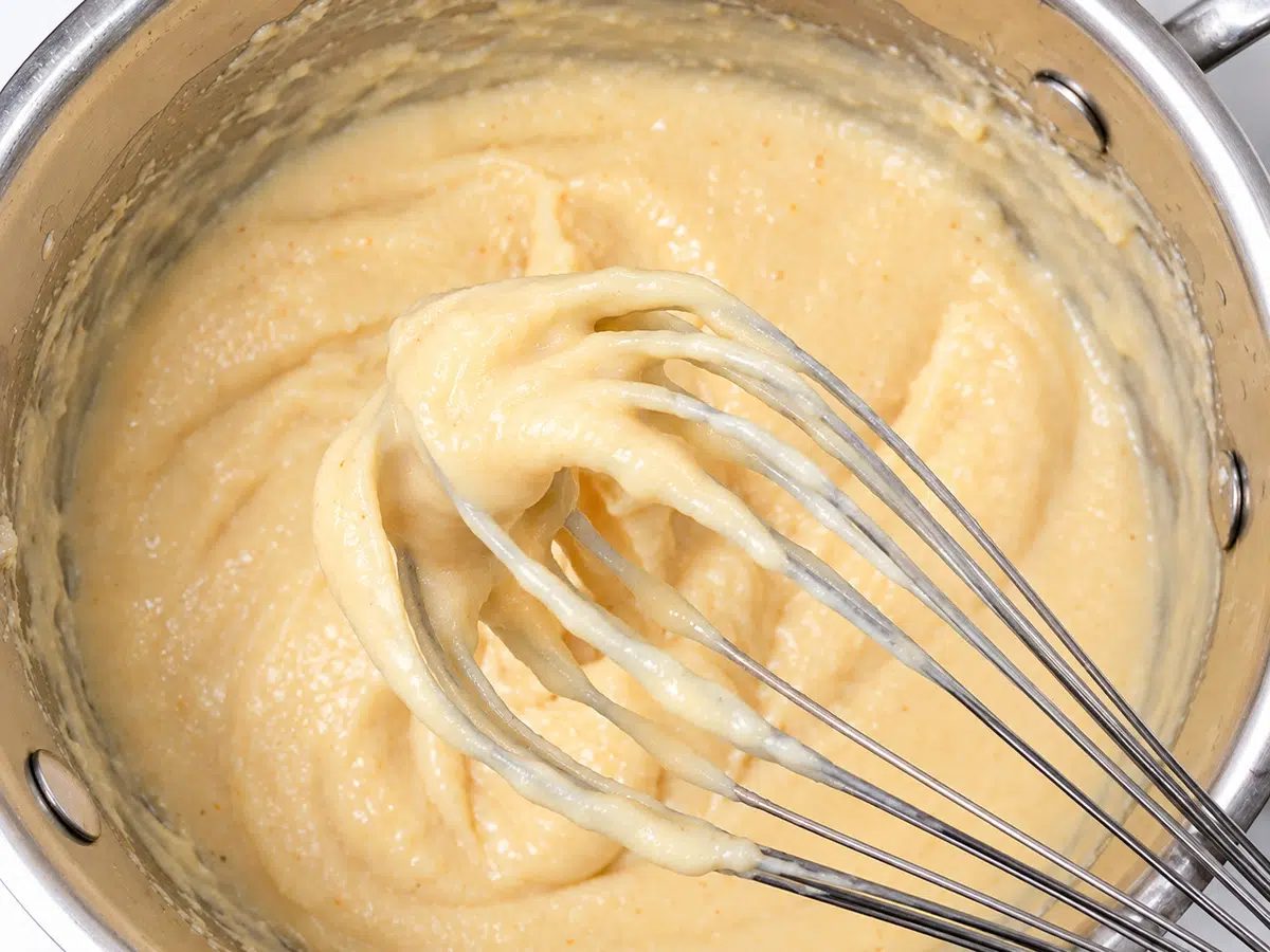 lentil tofu, very thick, clinging to whisk