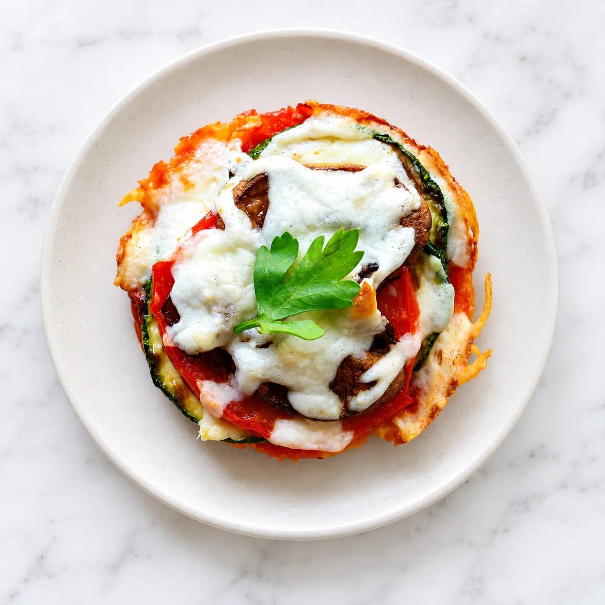 overhead view of chickpea pizza crust mini pizza