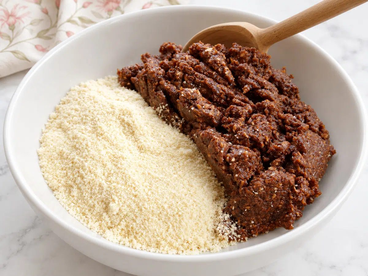 almond flour and chopped mushrooms for almond meat