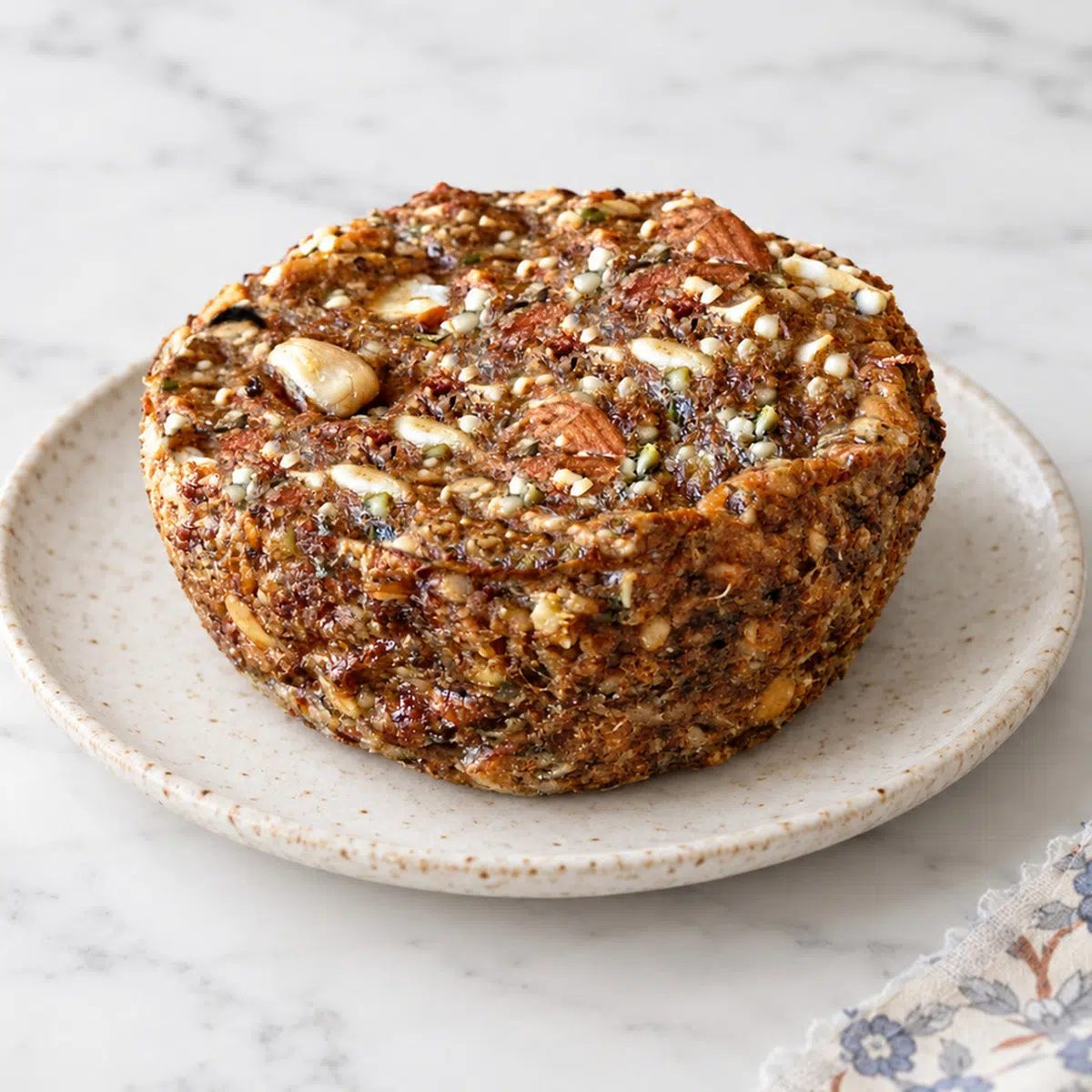 hero shot of a single mushroom flaxseed bread