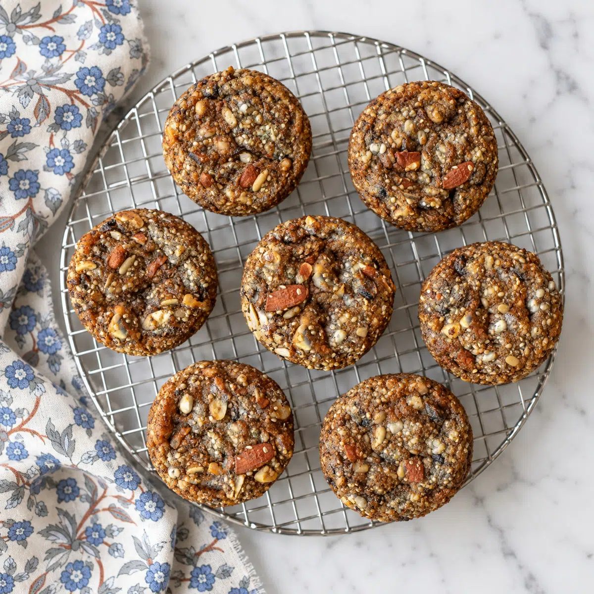 mushroom flaxseed breads on cooling rack