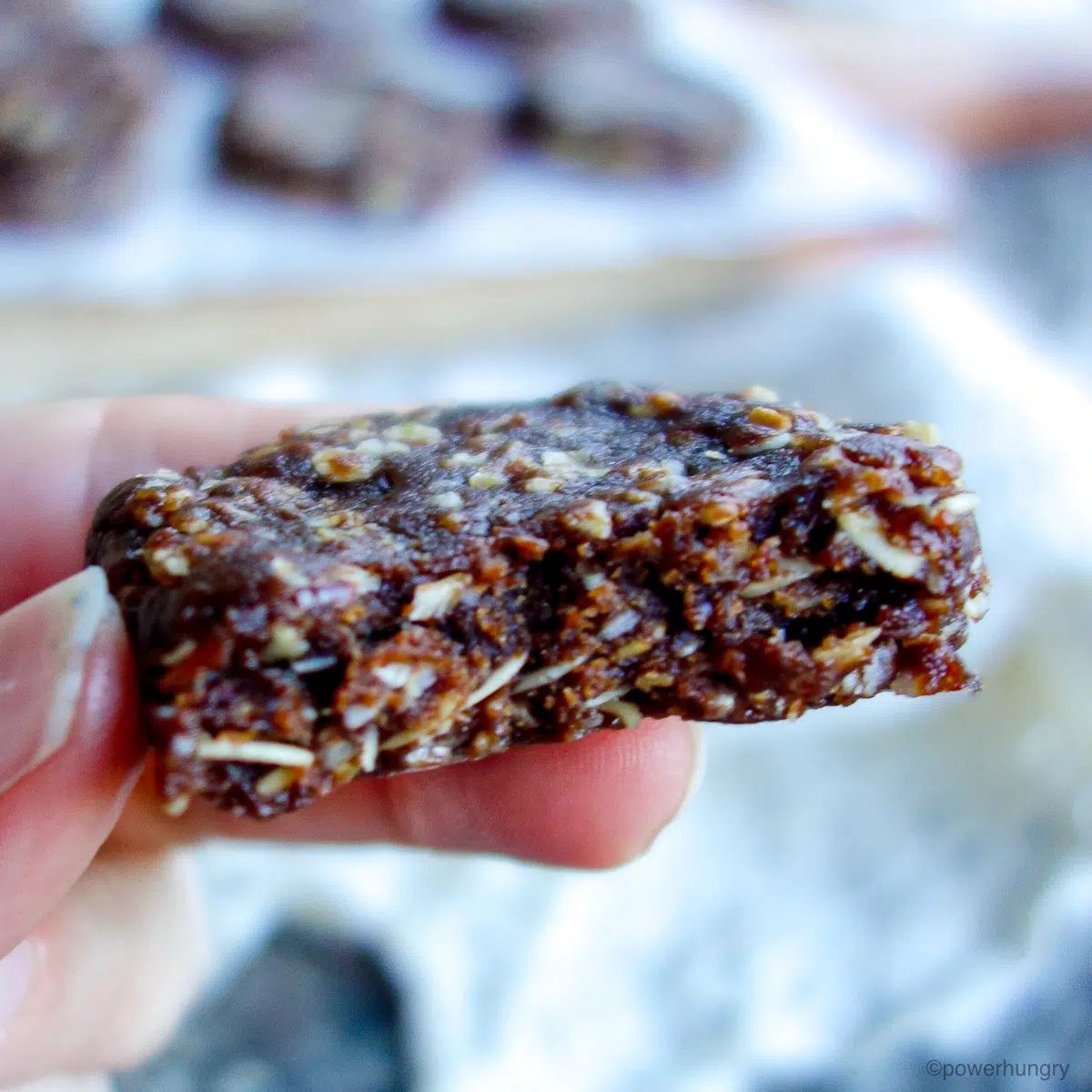 no bake oat cookie with bite taken out