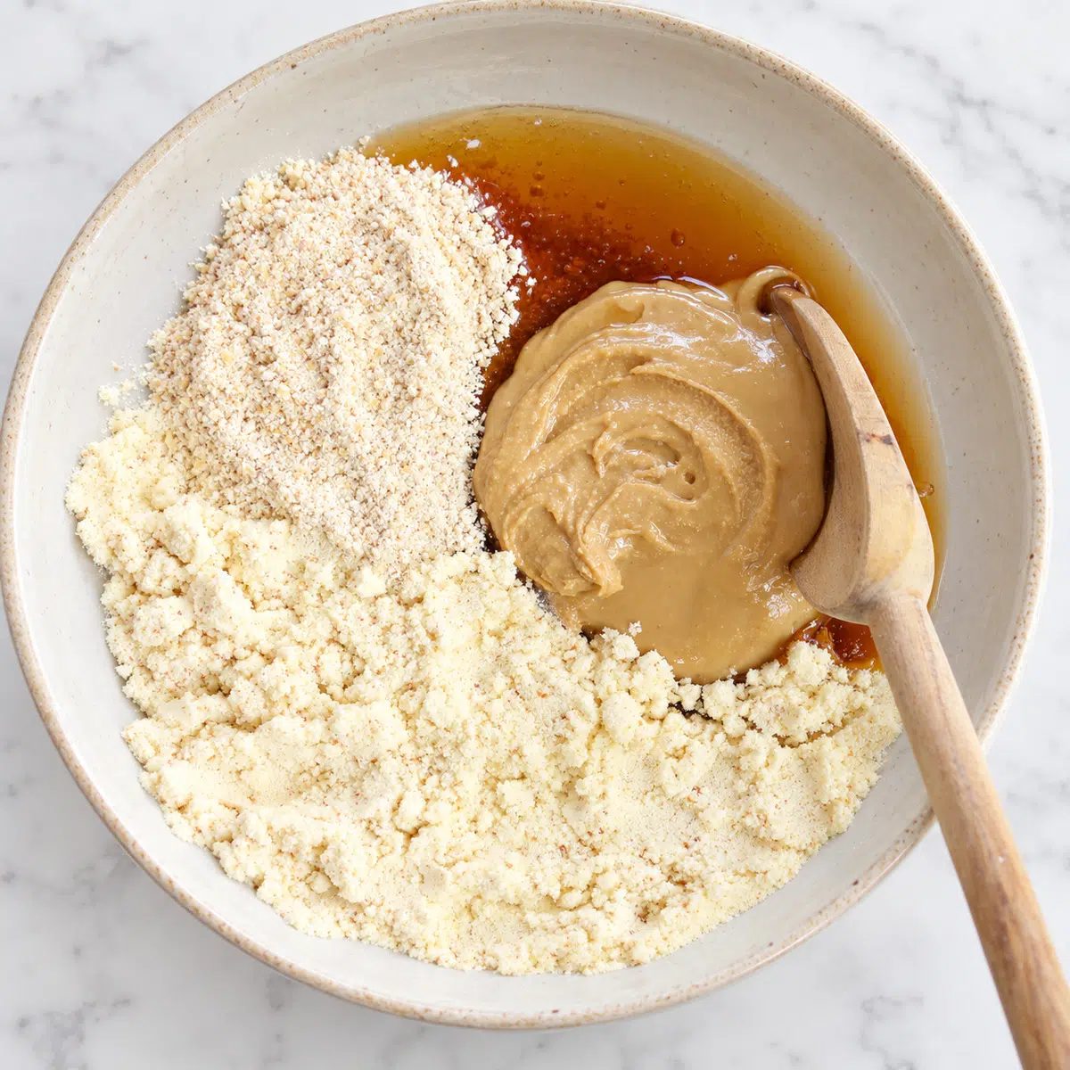 ingredient for no-bake tahini bars in a bowl