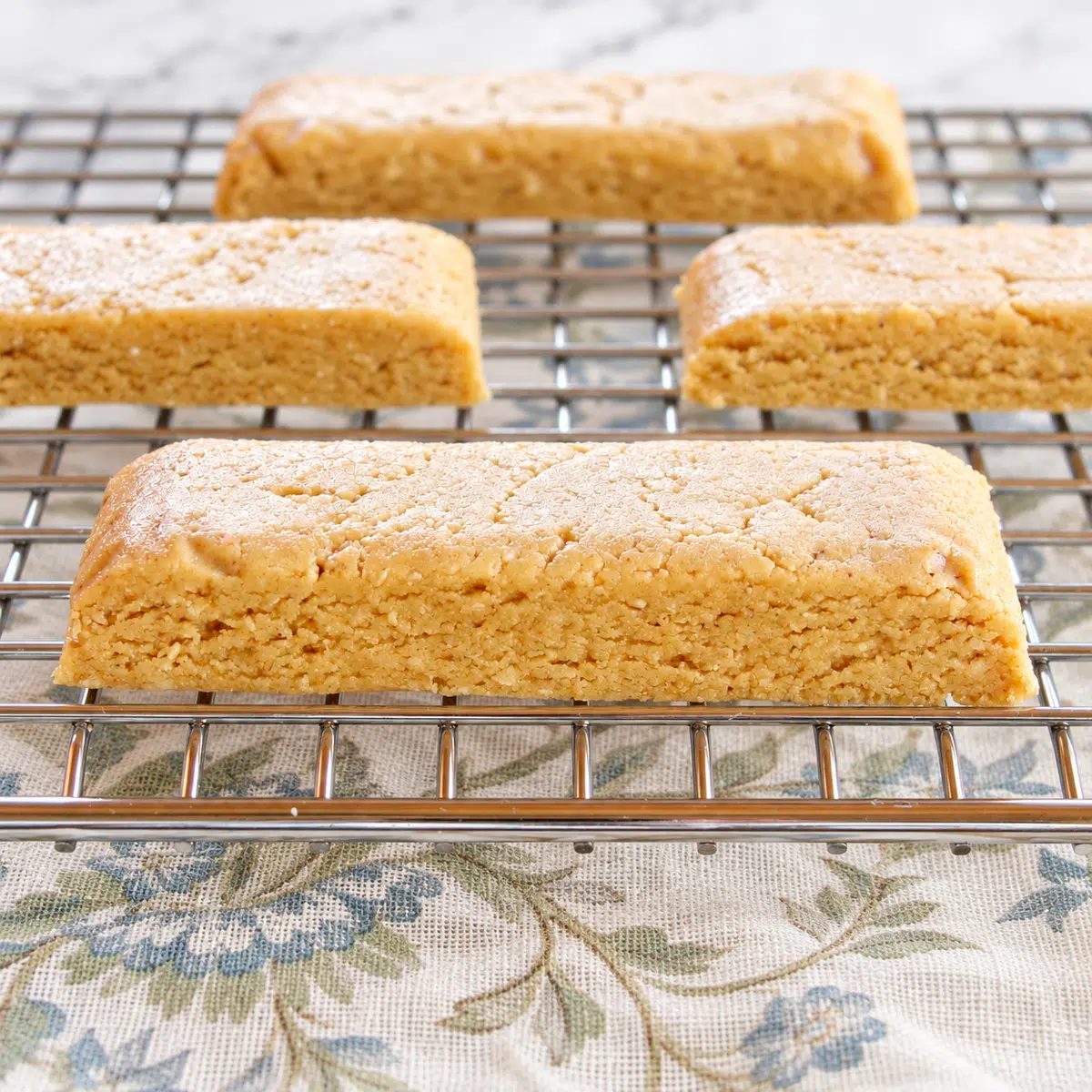 close-up of no-bake tahini bars on rack