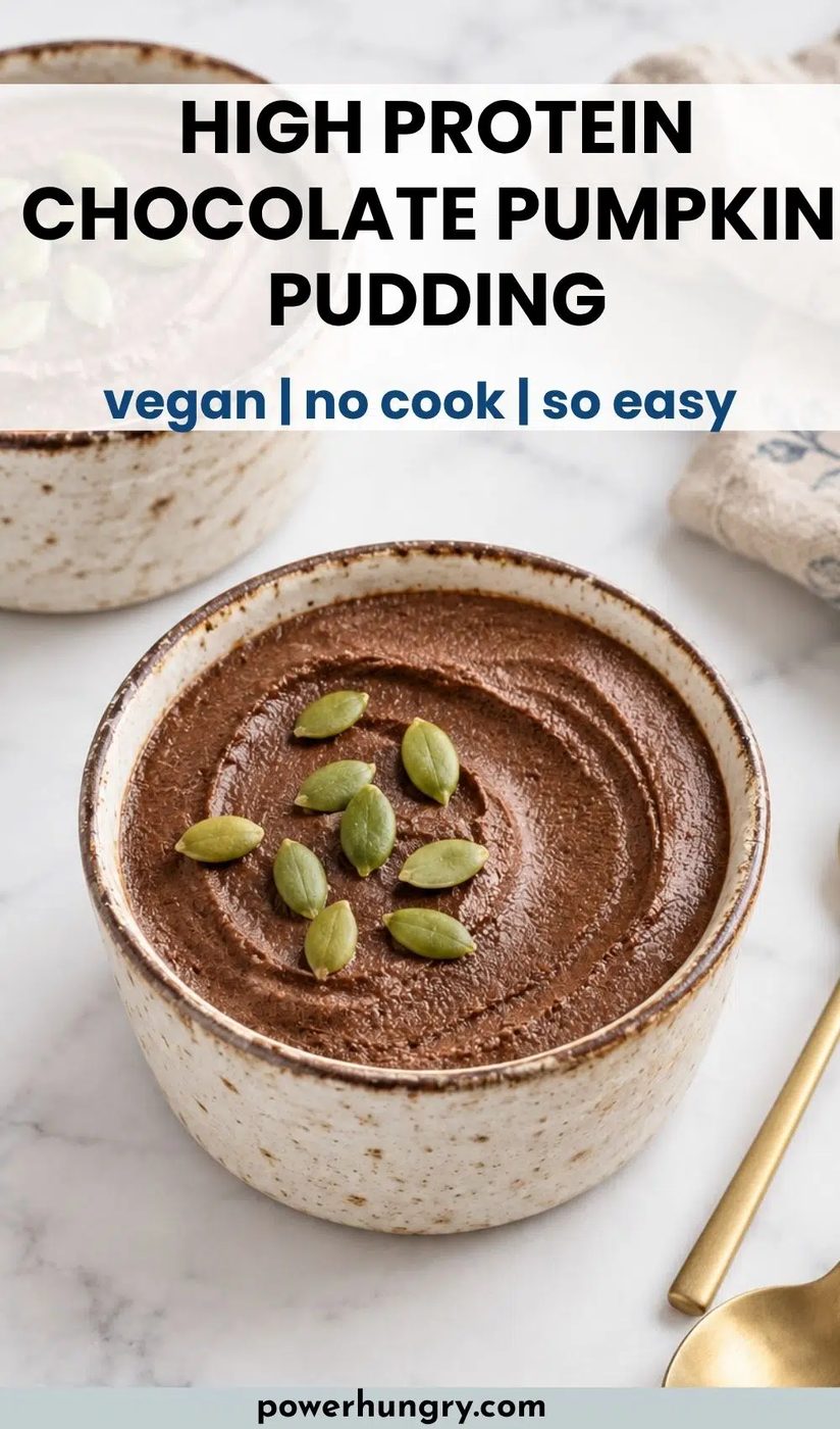 high protein vegan chocolate pumpkin puddings in stoneware ramekins