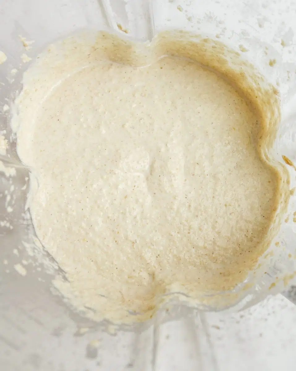 blender filled with the batter for straightforward oat crackers