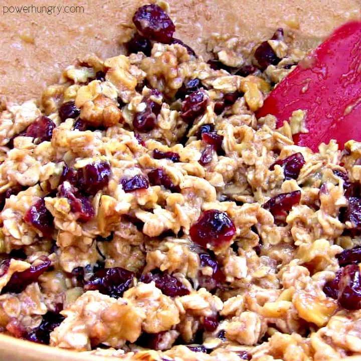 dough for banana oat energy cookies in a wooden bowl