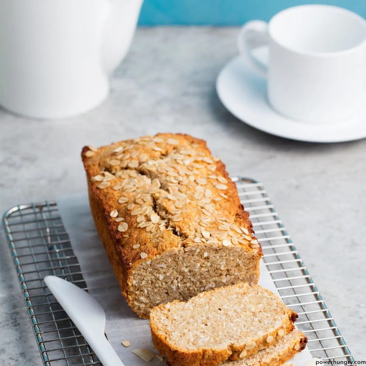 chickpea flour oat bread, sliced