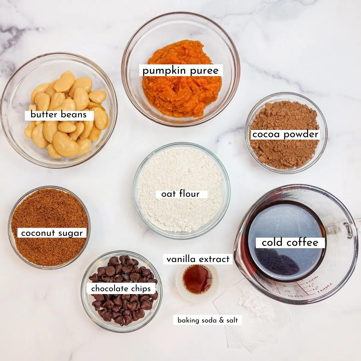 overhead shot of the ingredients for oat flour brownies