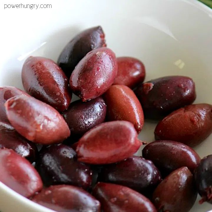 white bowl with kalamata olives