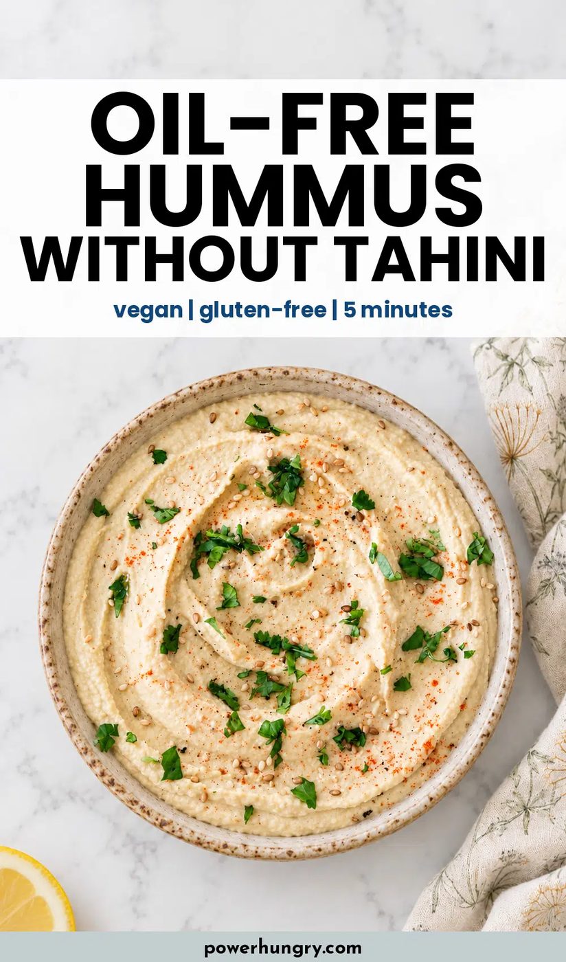 oil-free hummus without tahini pinterest pin