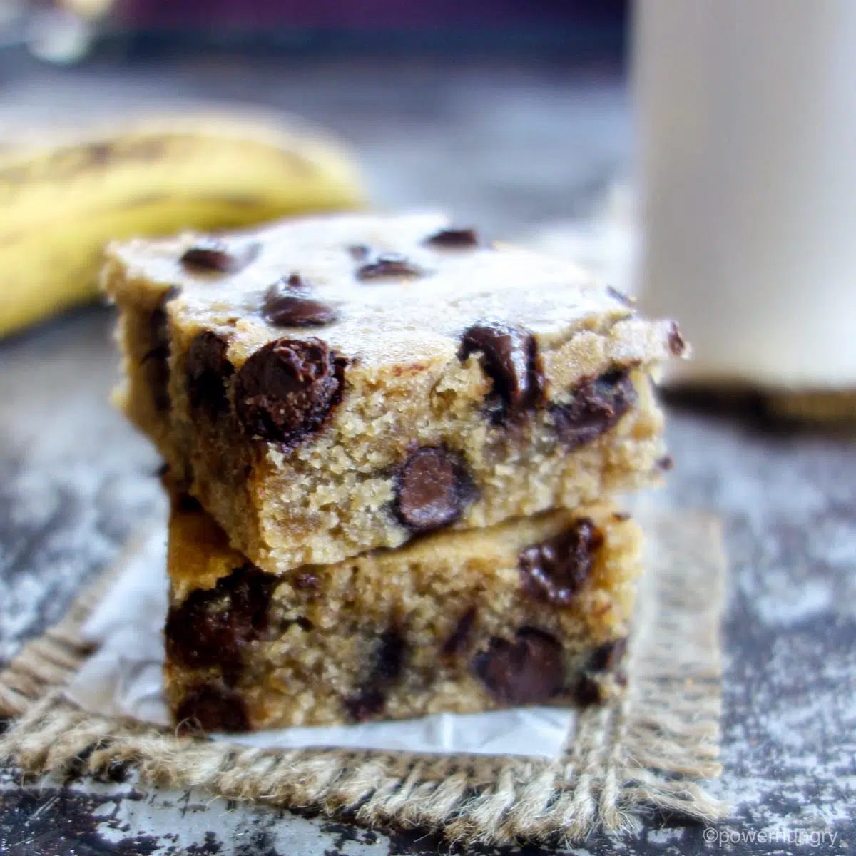 a stack of 2 oil-free vegan banana blondies