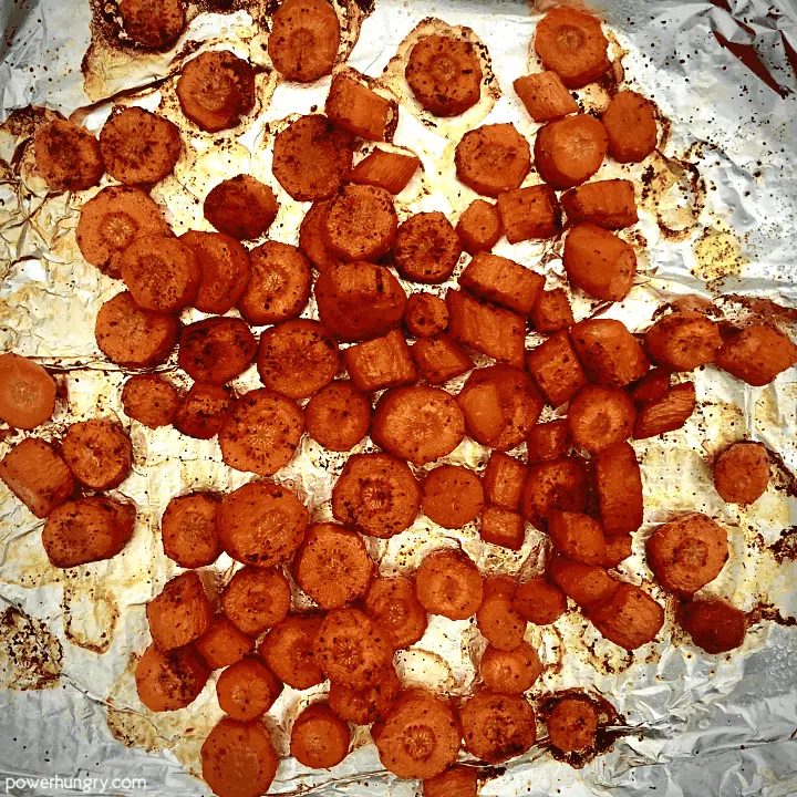 sheet pan covered in roasted carrots