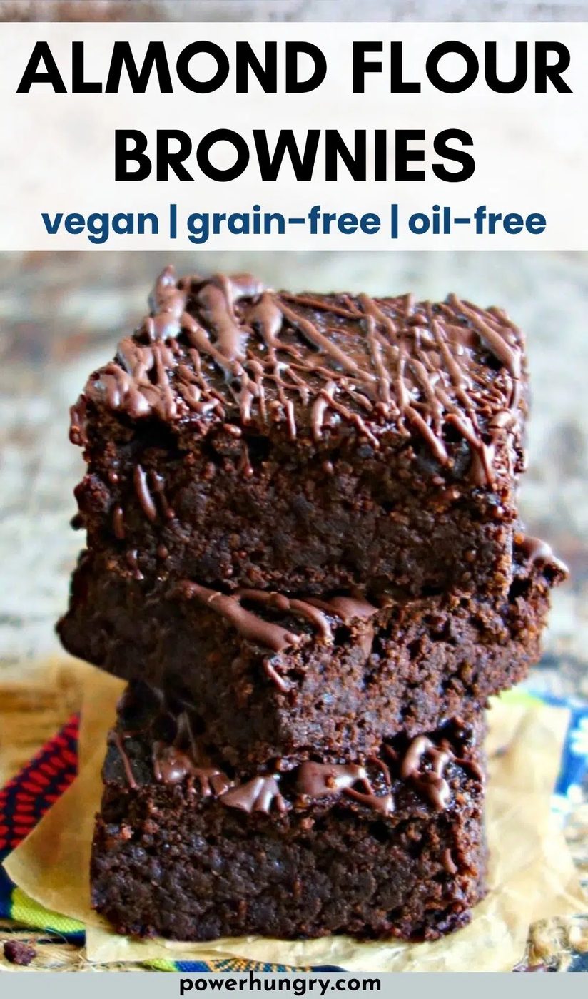 a stack of three almond flour brownies