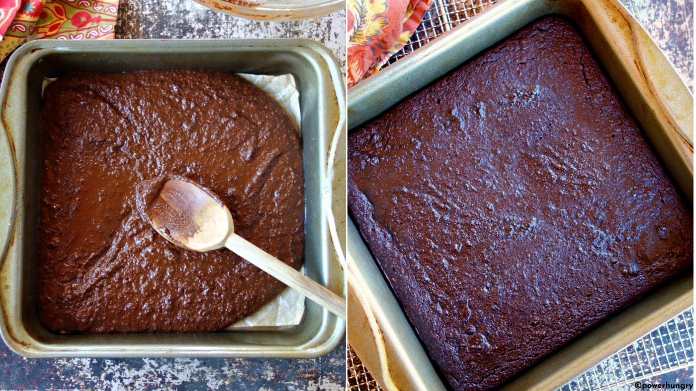 two photo collage showing how to bake vegan almond flour brownies