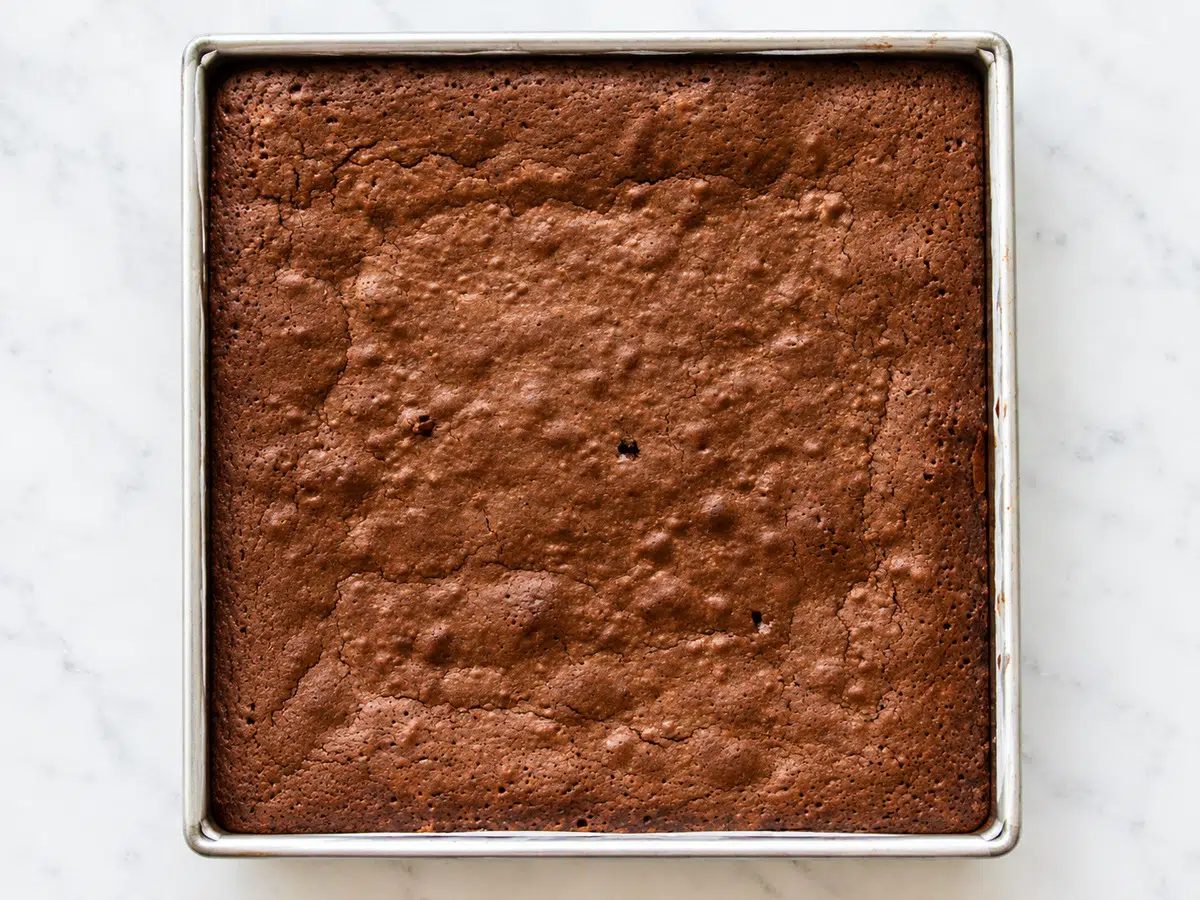 baked chickpea flour brownies in pan