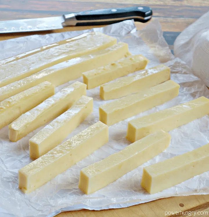 chilled chickpea flour French fries (panisses) before baking
