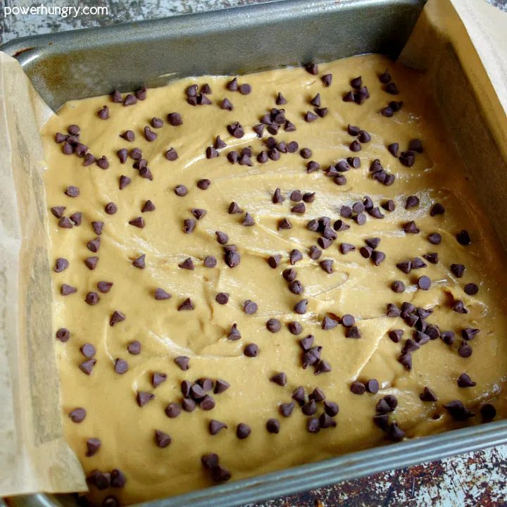 unbaked chickpea blondie batter in pan