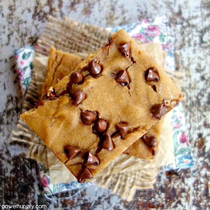 overhead shot of peanut butter chickpea blondies