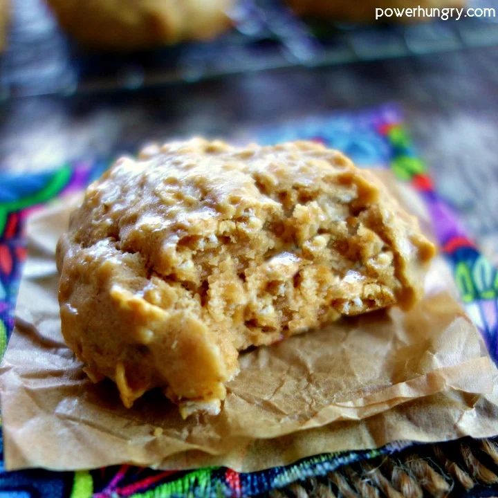 Nourishing 5-ingredient oat protein cookie on a colorful napkin