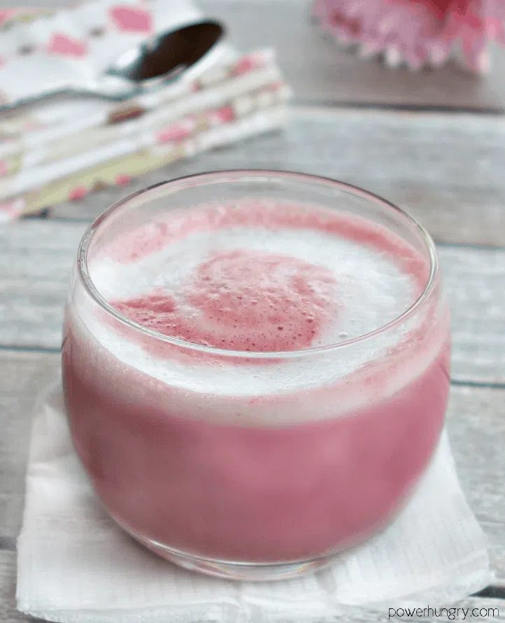 3 ingredient beet latte in a glass cup