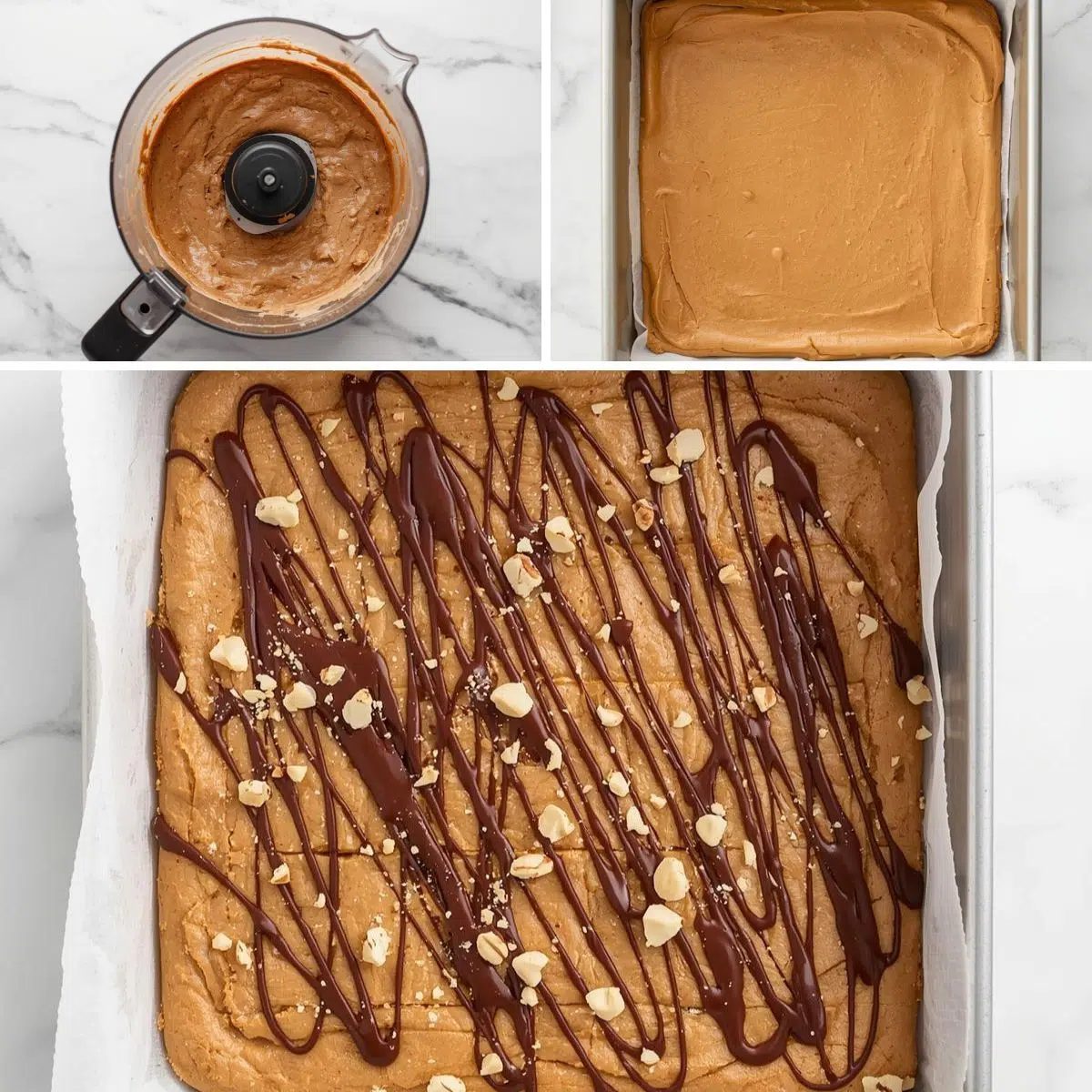 collage of photos showing how to make peanut butter protein bars