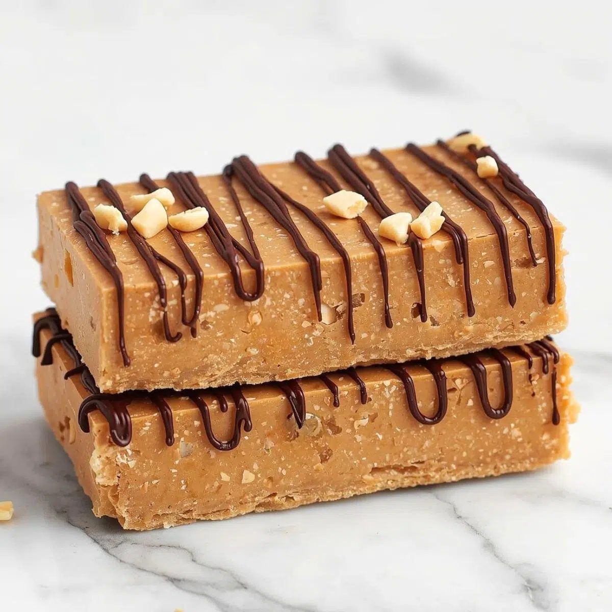 Two protein bars without protein powder, stacked