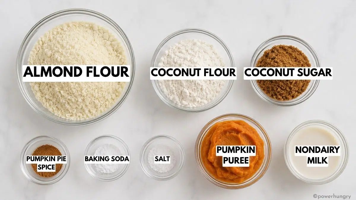 overhead shot of the ingredients needed to make pumpkin almond flour vegan cookies