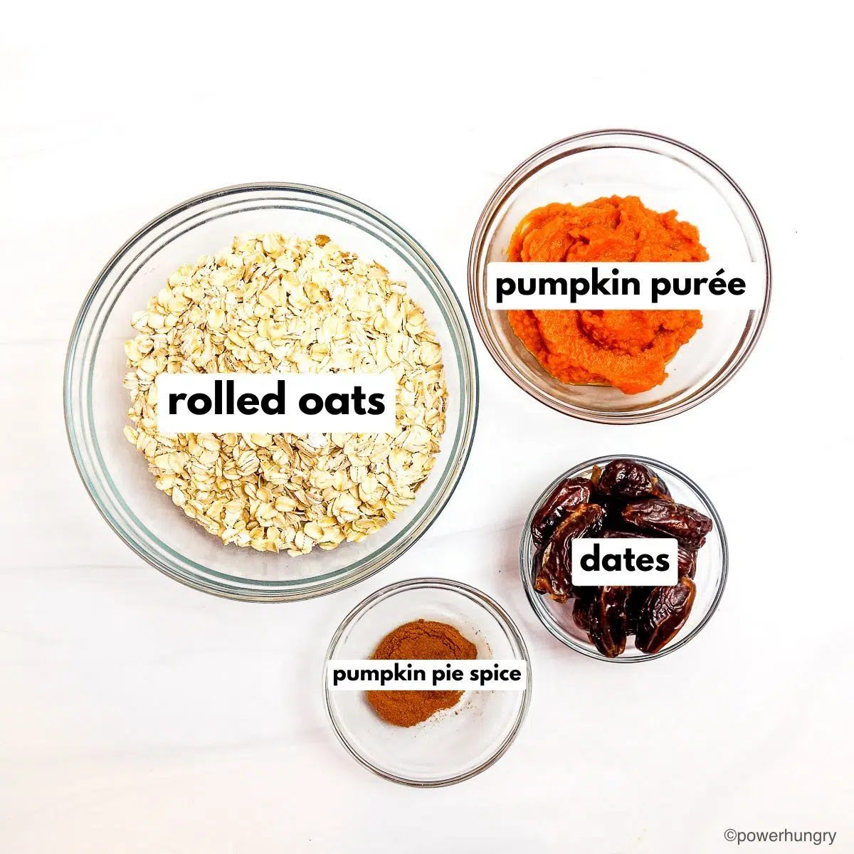 pumpkin oat bars ingredients in glass bowls